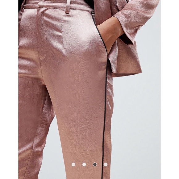 ASOS Little Mistress Satin Blazer Cigarette Pants Contrast Black Piping Copper - Picture 3 of 16